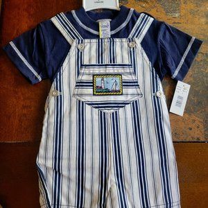 Cute overall boys striped set.